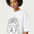 T-shirt Manches Courtes DOOBLE FACE — Blanc & Illustration Graphique Noire