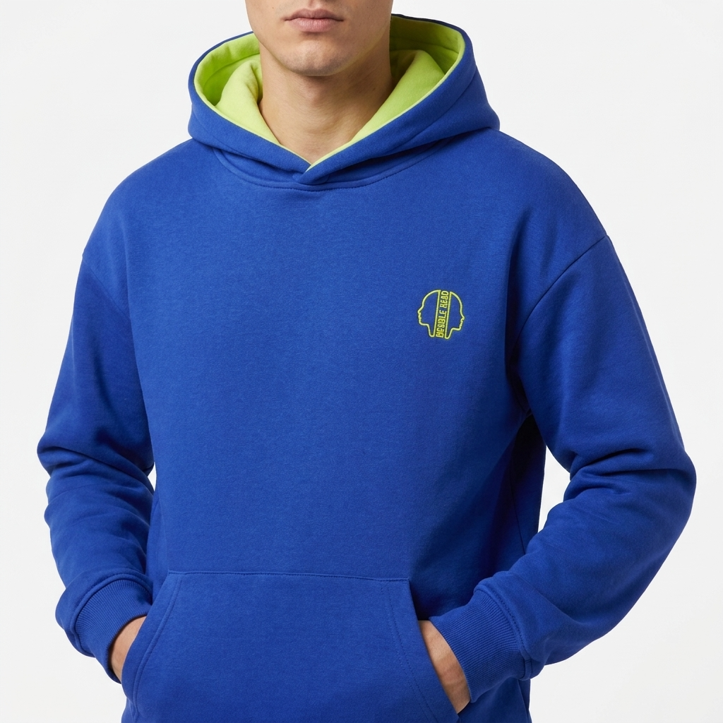 Sweat-shirt Réversible à Capuche DOOBLE FACE — Bleu Royal & Vert Citron