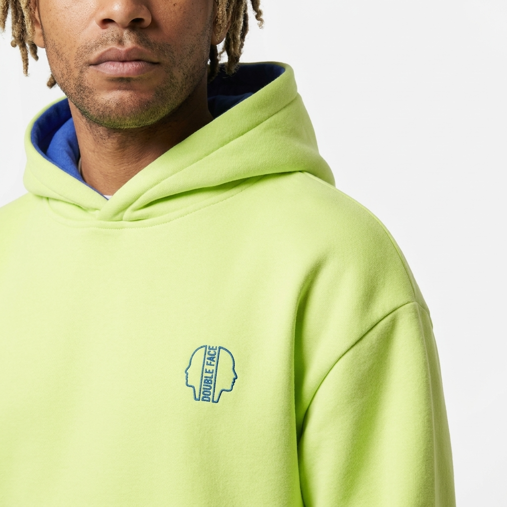 Sweat-shirt Réversible à Capuche DOOBLE FACE — Bleu Royal & Vert Citron