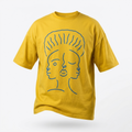 T-shirt Manches Courtes DOOBLE FACE — Jaune Moutarde & Illustration Graphique Bleu Royal