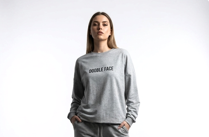 T-shirt Réversible Manches Longues DOOBLE FACE — Bleu Chiné & Gris Clair