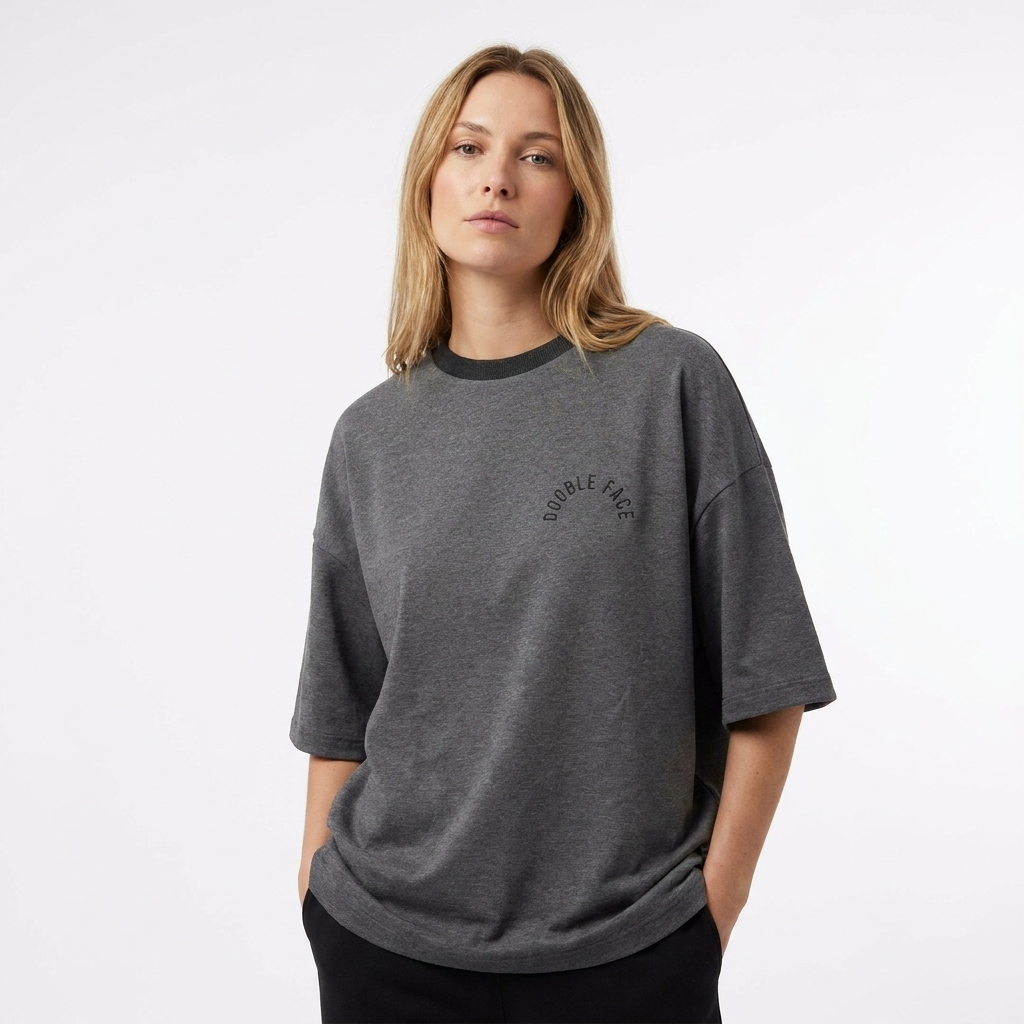 T-shirt Réversible Manches Courtes DOOBLE FACE — Gris Foncé & Gris Clair