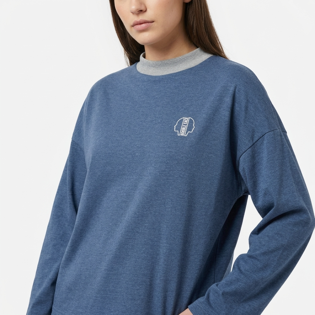 T-shirt Réversible Manches Longues DOOBLE FACE — Bleu Chiné & Gris Clair