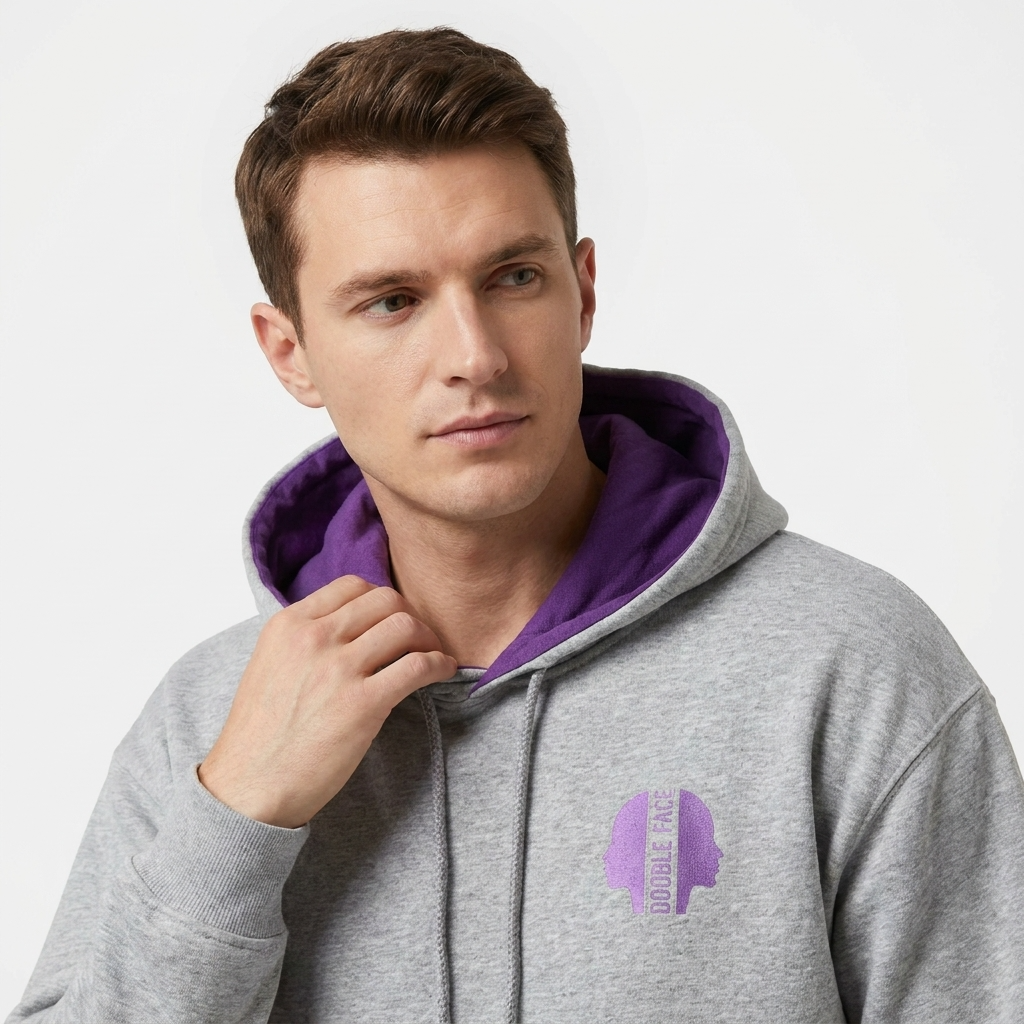 Sweat-shirt Réversible à Capuche DOOBLE FACE — Gris Chiné & Violet