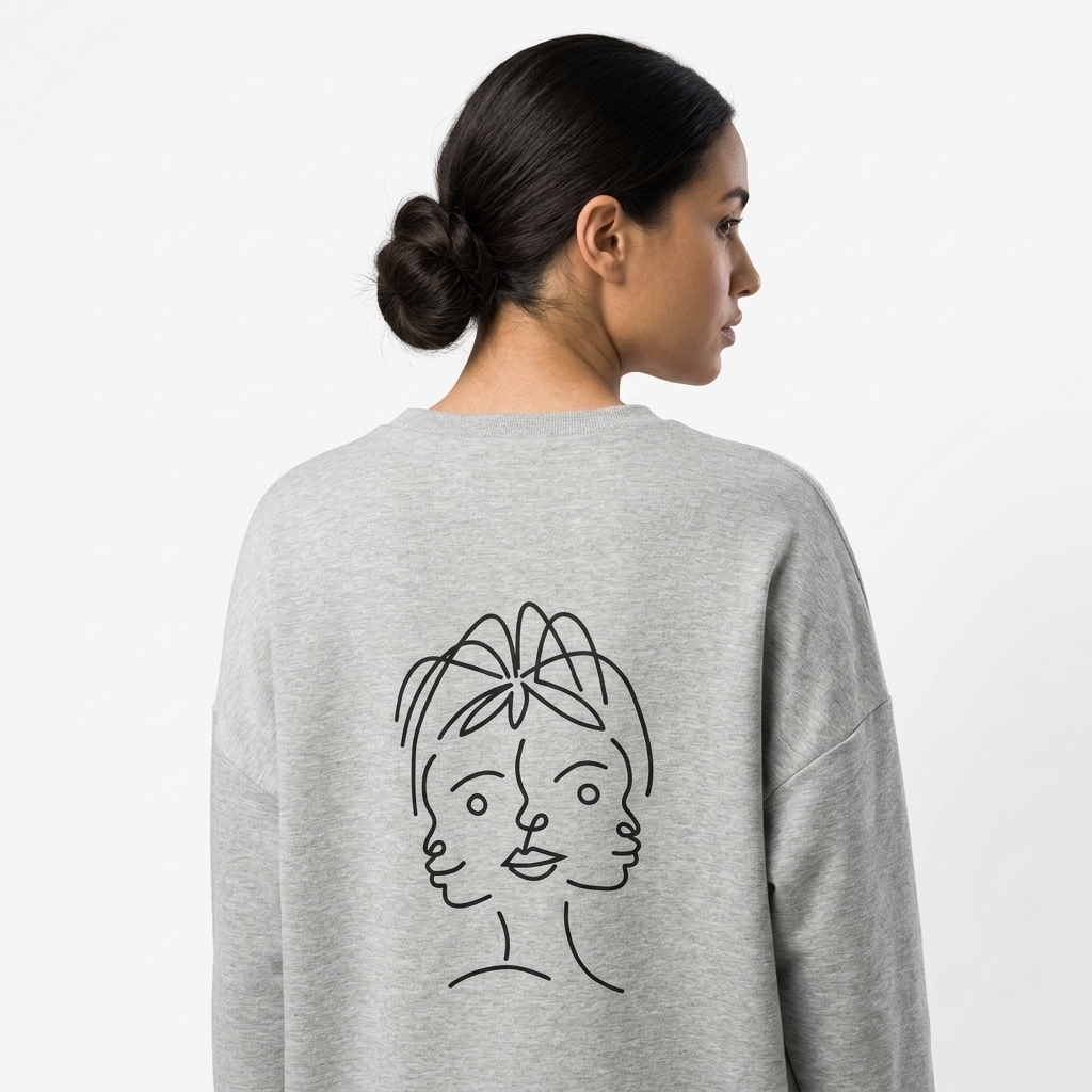 T-shirt Réversible Manches Longues DOOBLE FACE — Bleu Chiné & Gris Clair