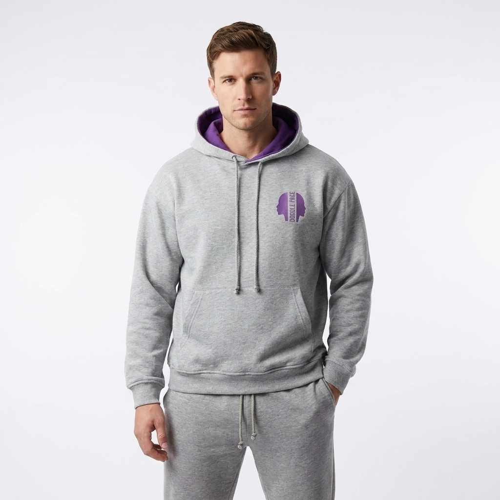 Sweat-shirt Réversible à Capuche DOOBLE FACE — Gris Chiné & Violet