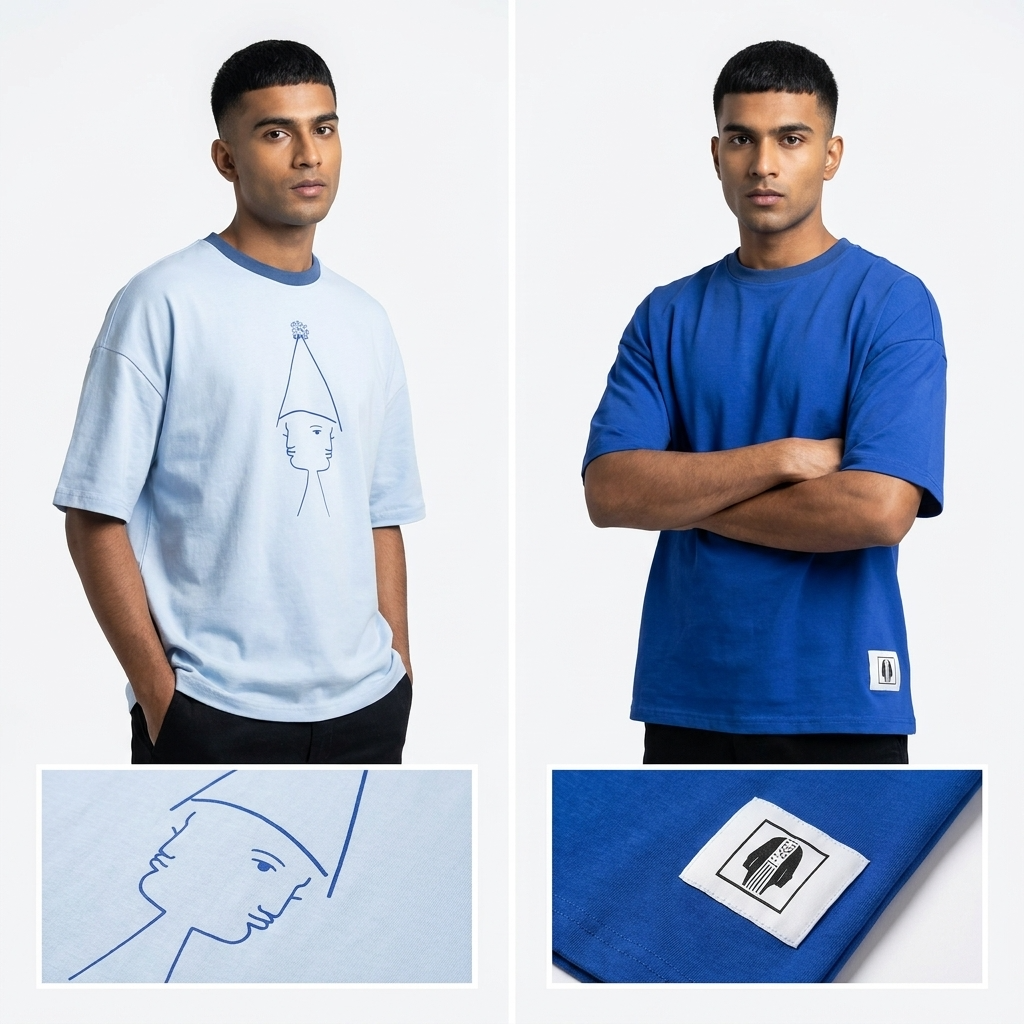 T-shirt Réversible Manches Courtes DOOBLE FACE — Bleu Foncé & Bleu Ciel