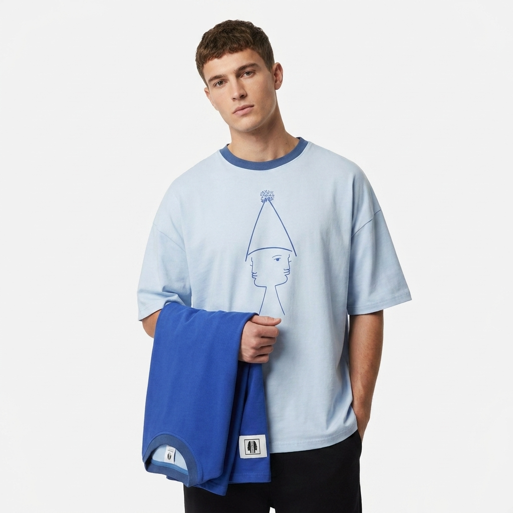 T-shirt Réversible Manches Courtes DOOBLE FACE — Bleu Foncé & Bleu Ciel