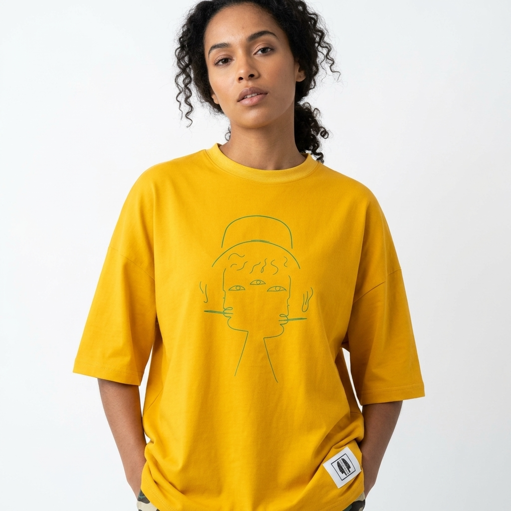 T-shirt Réversible Manches Courtes DOOBLE FACE — Jaune Moutarde & Vert Bouteille