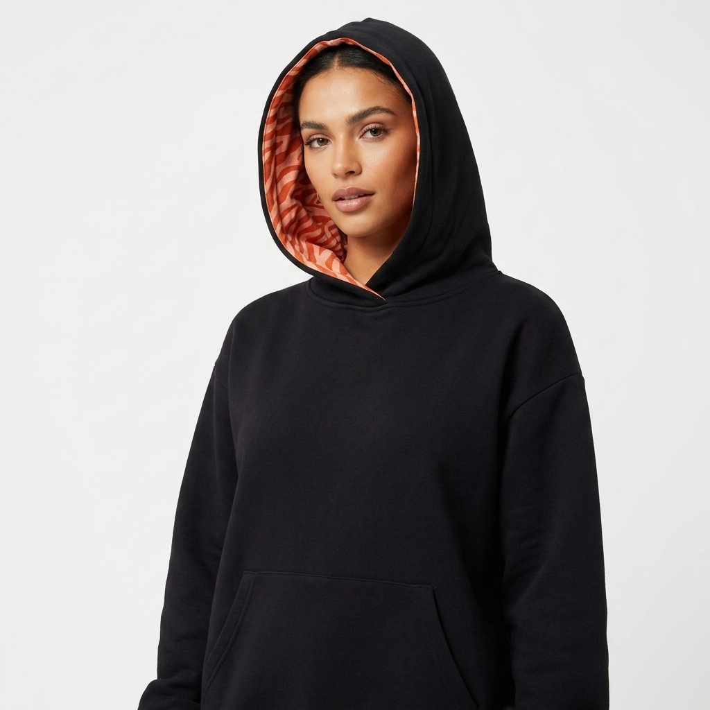 Sweat-shirt à Capuche DOOBLE FACE — Noir, Capuche Léopard Orange & Logo Dos