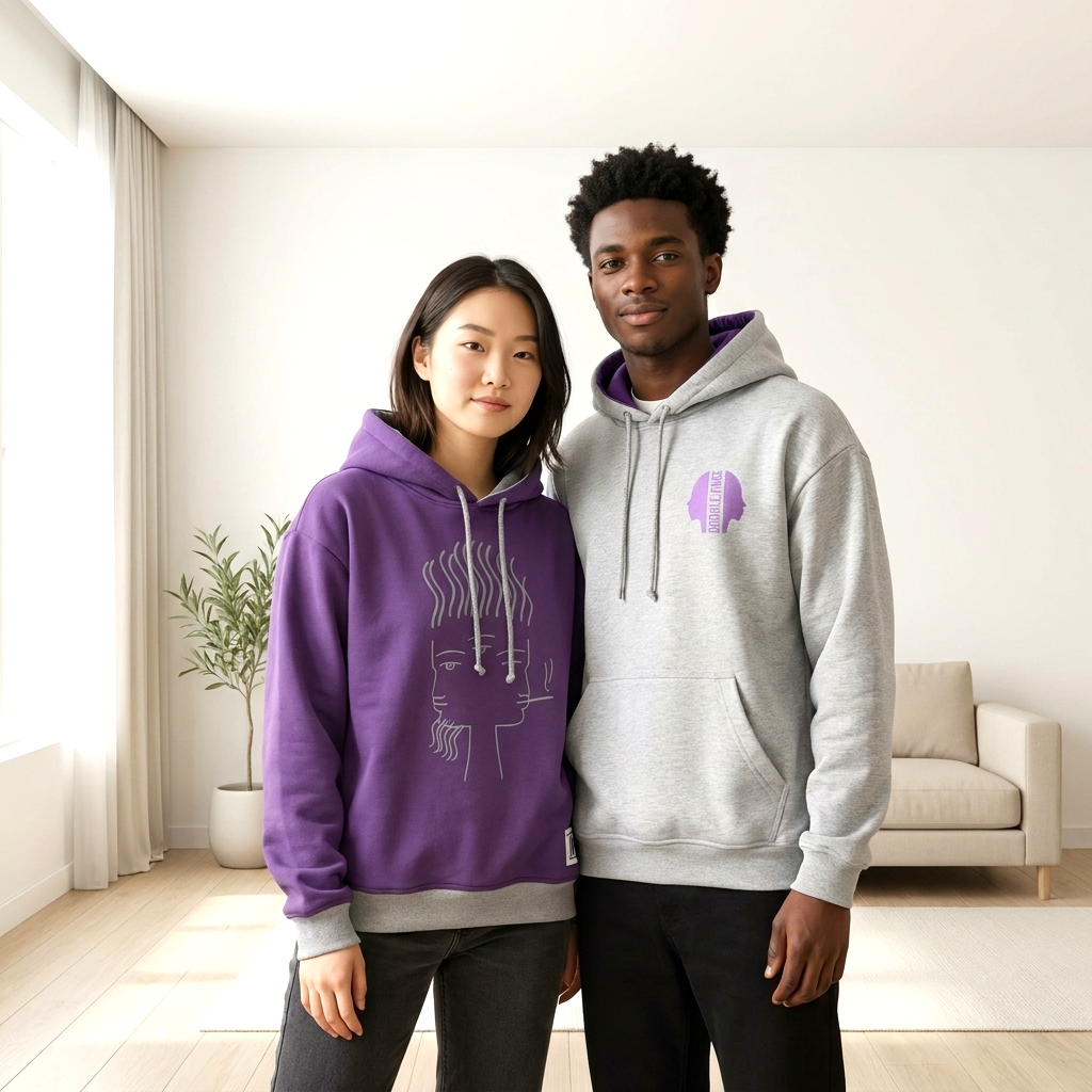 Sweat-shirt Réversible à Capuche DOOBLE FACE — Gris Chiné & Violet