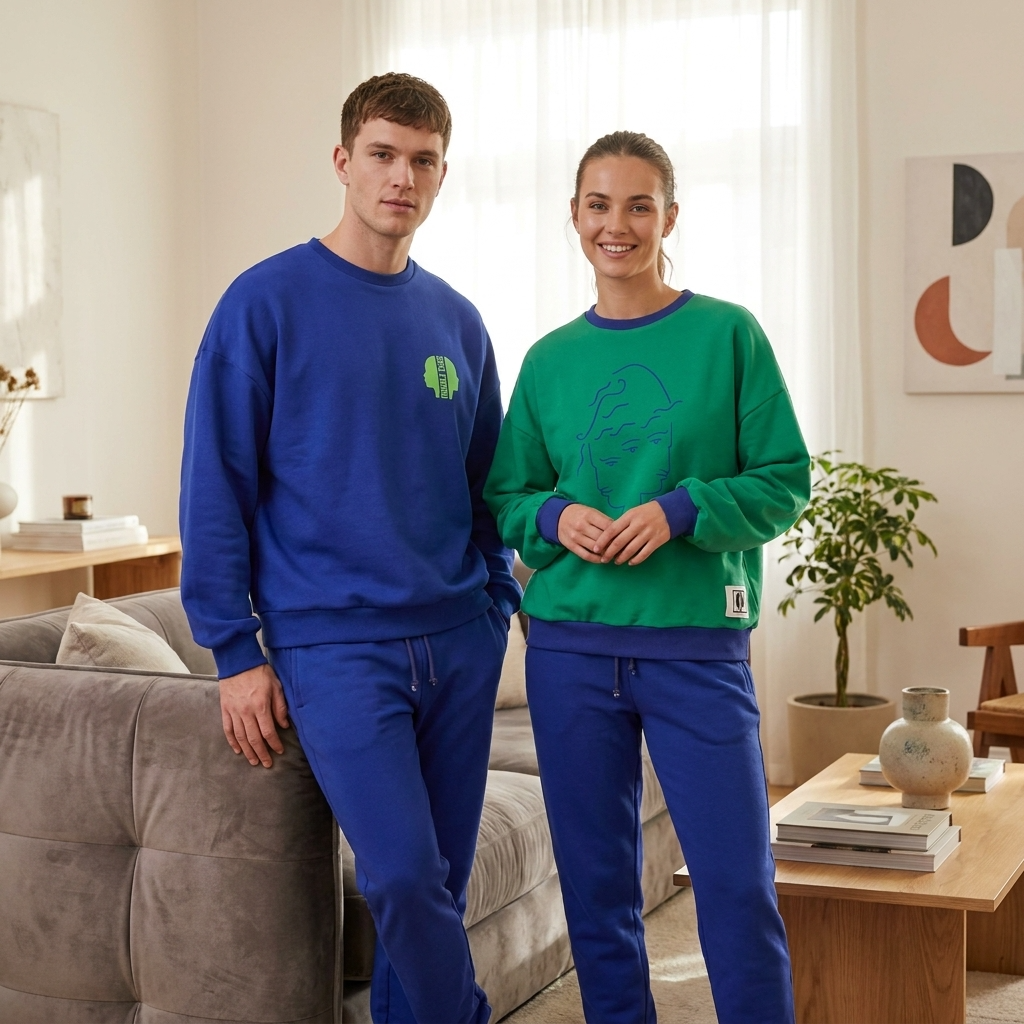 Sweat-shirt Réversible DOOBLE FACE — Bleu Royal & Vert Bouteille