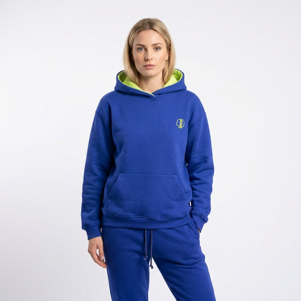 Sweat-shirt Réversible à Capuche DOOBLE FACE — Bleu Royal & Vert Citron