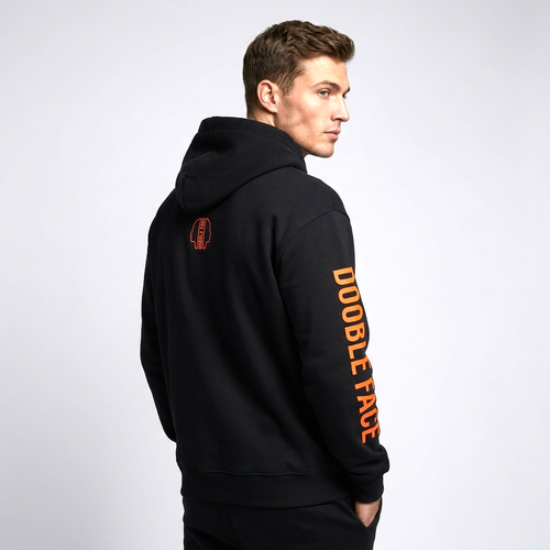 Sweat-shirt à Capuche DOOBLE FACE — Noir, Capuche Léopard Orange & Logo Dos