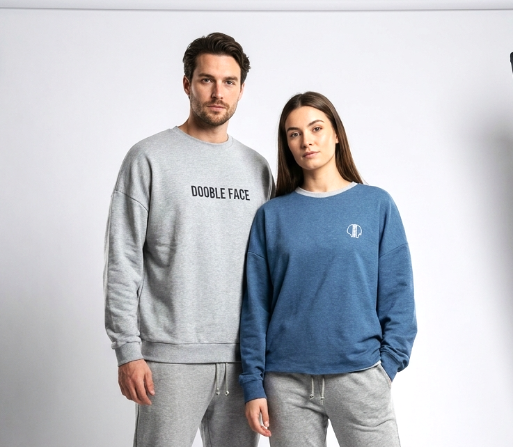 T-shirt Réversible Manches Longues DOOBLE FACE — Bleu Chiné & Gris Clair